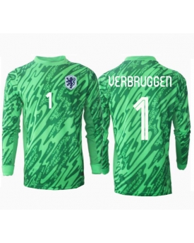 Paesi Bassi Bart Verbruggen #1 Portiere Maglia Gara Casa Repliche Europei 2024 Maniche Lunghe